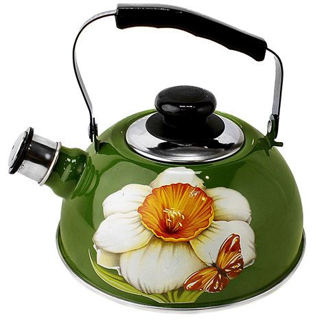 Kettle 2.5L ??04/25/07/07 (movable handle) - green "Narcissus" (decorative stainless steel) (4)